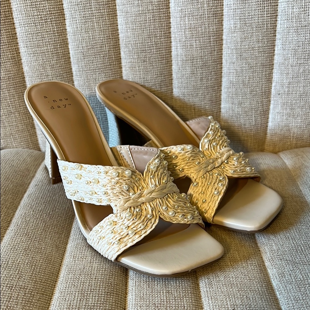 A New Day Cream beaded mules size 7